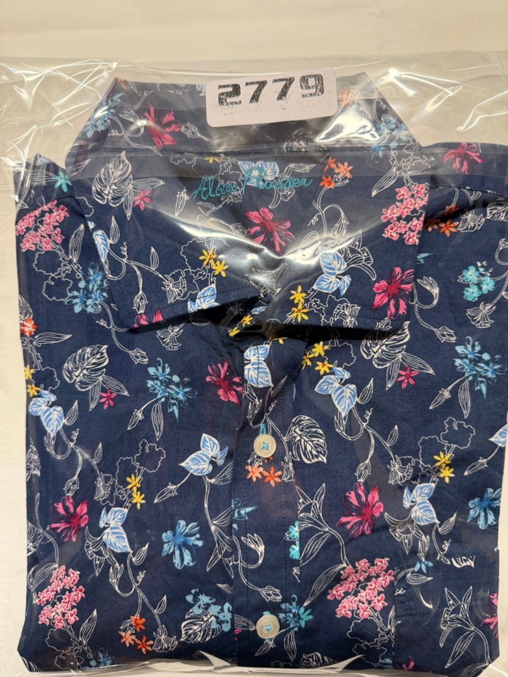 Alan Flusser Navy Floral Short-Sleeve Button-Down Shirt - Picture 8 of 8